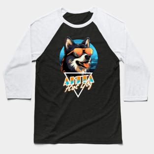 Retro Wave Akita Hot Dog Shirt Baseball T-Shirt